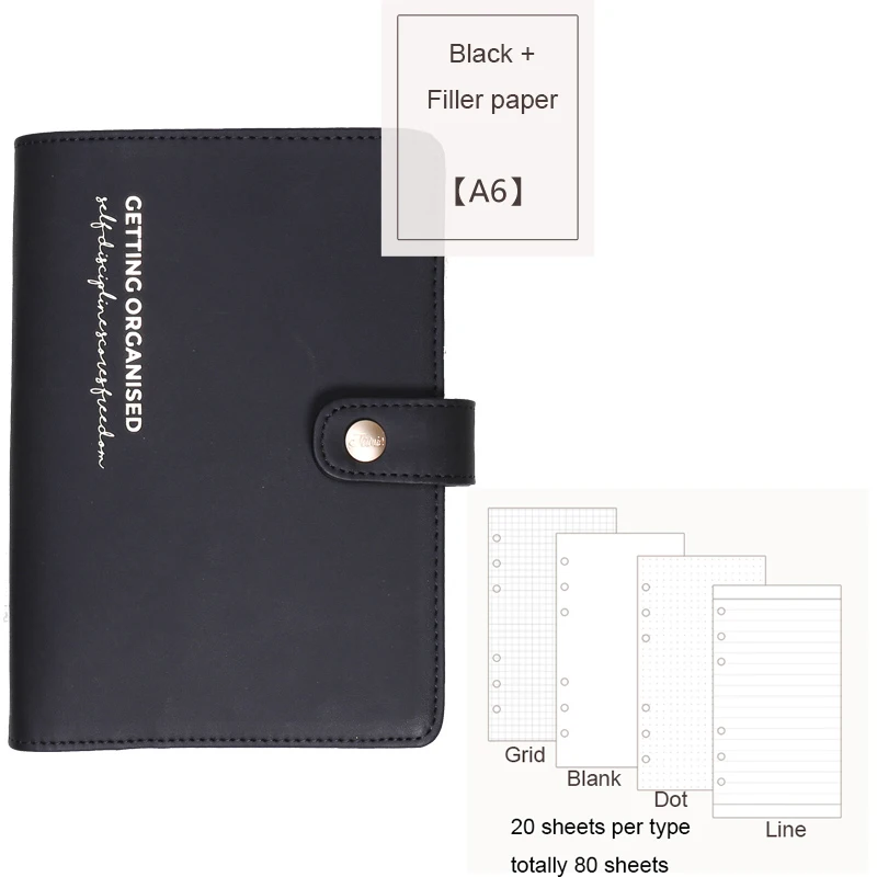 Японский Организатор портативный A6 планировщик Органайзер 15 мм кольцо персональный ноутбук дневник Ретро Цветные канцелярские принадлежности Школьные принадлежности - Цвет: Black set