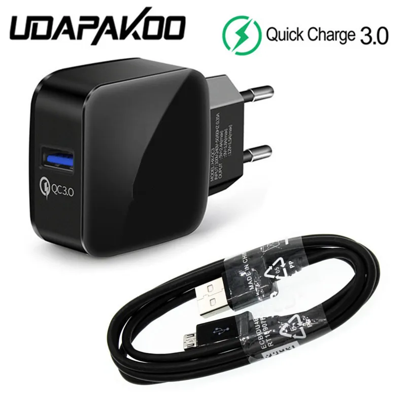 Быстрая зарядка 3,0 Адаптивная вилка ЕС USB быстрое зарядное устройство+ кабель Micro Usb для Samsung Galaxy S6 S7 Edge A6 J6 J4 J5 Doogee смартфон
