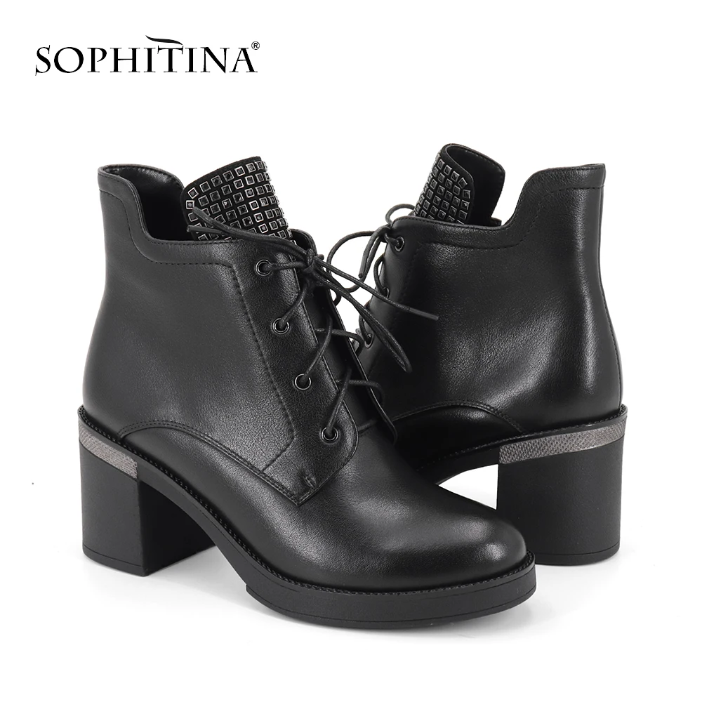 SOPHITINA/модные дизайнерские женские ботинки; Высококачественная обувь из натуральной кожи с круглым носком; удобные ботинки на квадратном каблуке; SC343