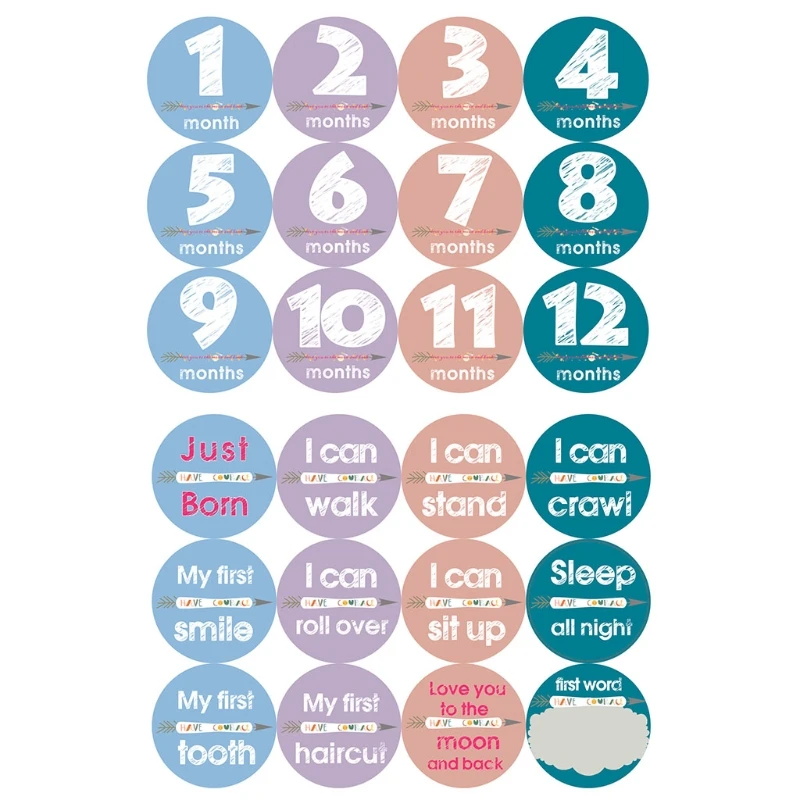 

12 Pcs/Set Baby Pregnant Monthly Stickers Memory Recording Milestone Sticker Newborn Growth Photo Photography Props