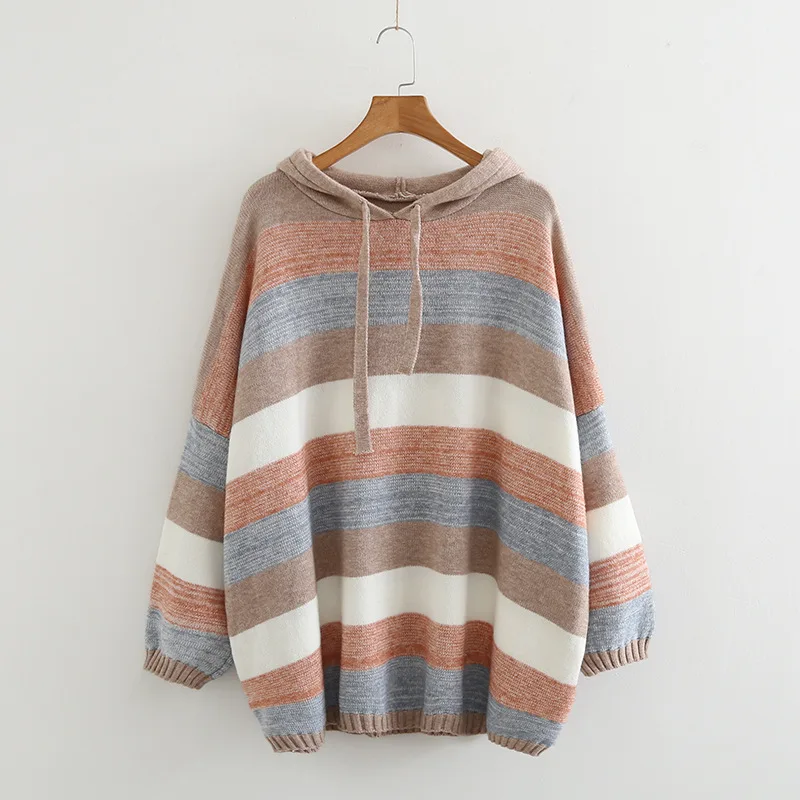 Khaki AQOIA, женские, шикарные, с капюшоном, в полоску, с длинным рукавом, теплые, толстые, вязаные, женские толстовки,, Зимняя мода, женская повседневная одежда - Цвет: Khaki