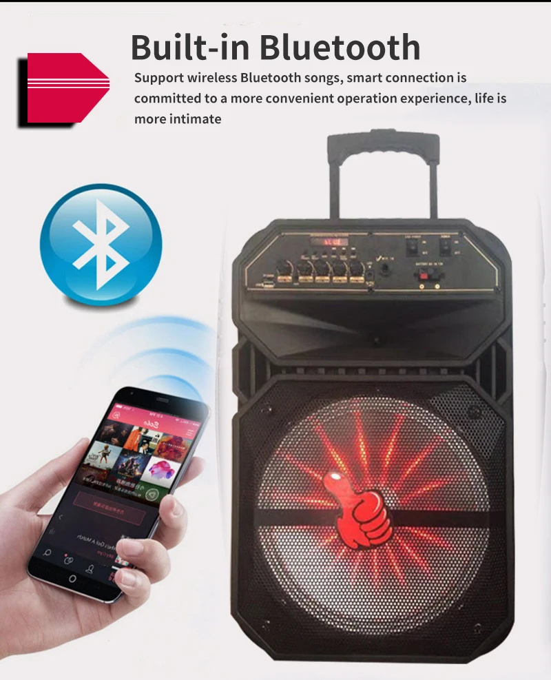 FELYBY беспроводной Bluetooth высокой мощности объемный динамик 1" Открытый Портативный Тележка акустическая система с микрофоном