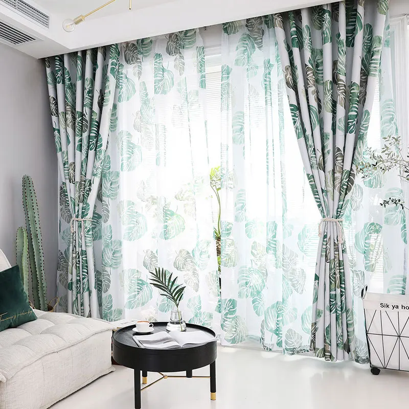 

Nordic Turtle Back Leaf Green Printed Blackout Curtain Simple Banana Leaf Living Room Bedroom Curtain
