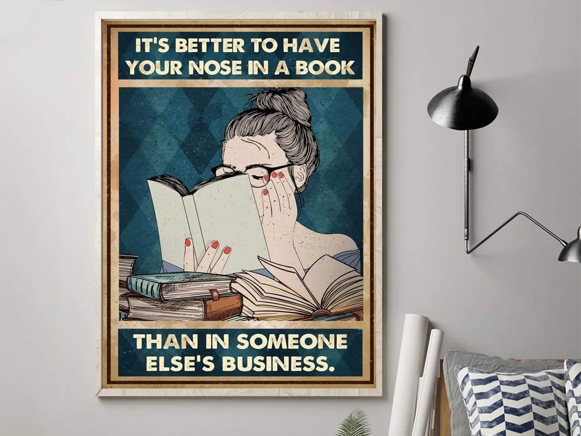 

Girl Love Reading Book Poster, It's Better to Have Your Nose in A Book, Book Poster, Girl Book, Bookworm Gift, Girl Love Book Wa