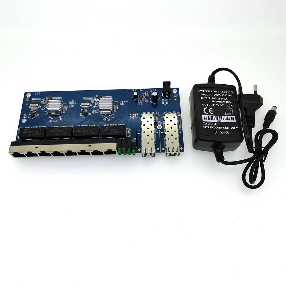 2SFP8E 10/100/1000M Gigabit Ethernet-коммутатор Ethernet волоконно-оптический 8* RJ45 2* SFP 1,25G Волоконно Порты и разъёмы блок печатных плат - Цвет: with power source