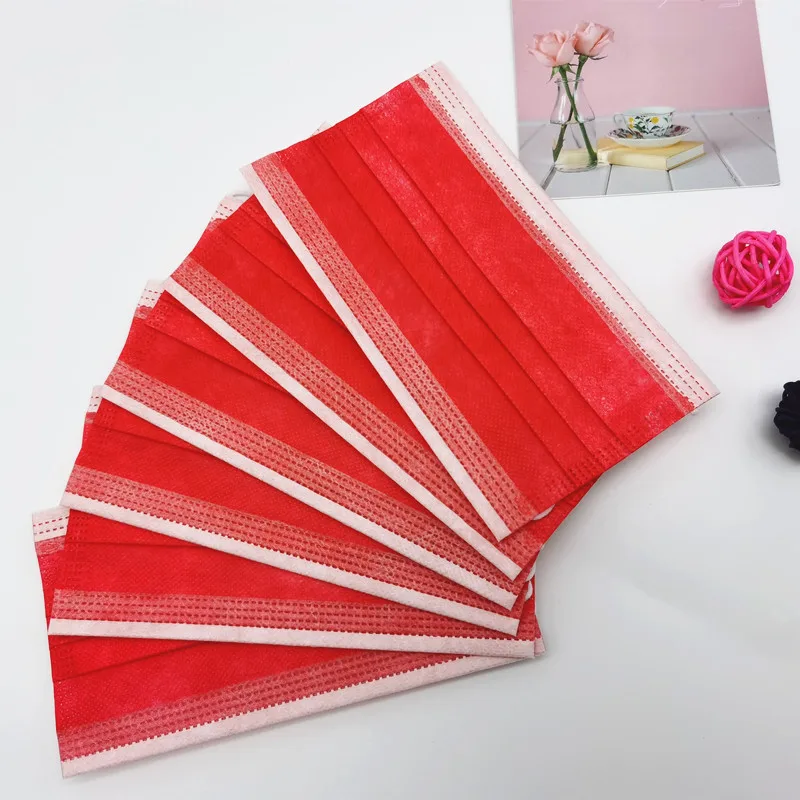 10/20/50/100/200/500pcs/Bag 3 Layer Non-woven Face Mask Disposable Mouth Mask Safety Mask Earloop mouth Mask red colors Masks