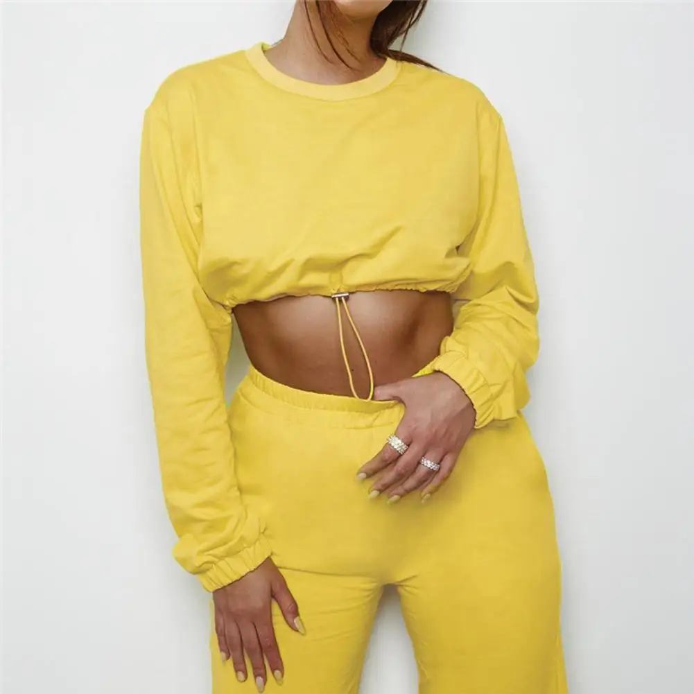 Jogging Set Women Oversized Sweatshirt Set Autumn Sportwear Solid Tracksuit Sweatpants Set Casual Female Suit Short Sweatshirts - Цвет: Yellow