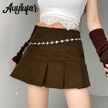 

Auyiufar Corduroy Fairy Grunge Vintage Pleated Skirt Y2k Solid Low Rise Aesthetic Fashion Goblincore Clothes Women A Line Skirts