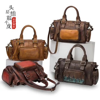 

2020 Female Genuine Leather Handbag Ladies Retro Elegant Shoulder Messenger Bag Cow Leather Handmade Woman Crossbody Bags