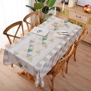 

Rectangle PVC Tablecloth Waterproof Oil-Proof Silicone Yellow Grey Geometry dining Table Cover Kitchen Home Decor Washable