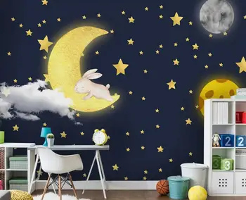 

CJSIR Custom 3d Wallpaper Mural Nordic Minimalist Cartoon Moon Stars Space Children Room Background Wall Papel De Parede Decors