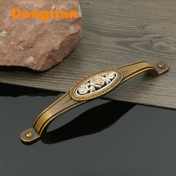 

Dongtian 10pcs/lot European Style Vintage Rose Cabinet Handle Coffee Ancient Thicken Drawer Pull Hole Distance 128mm