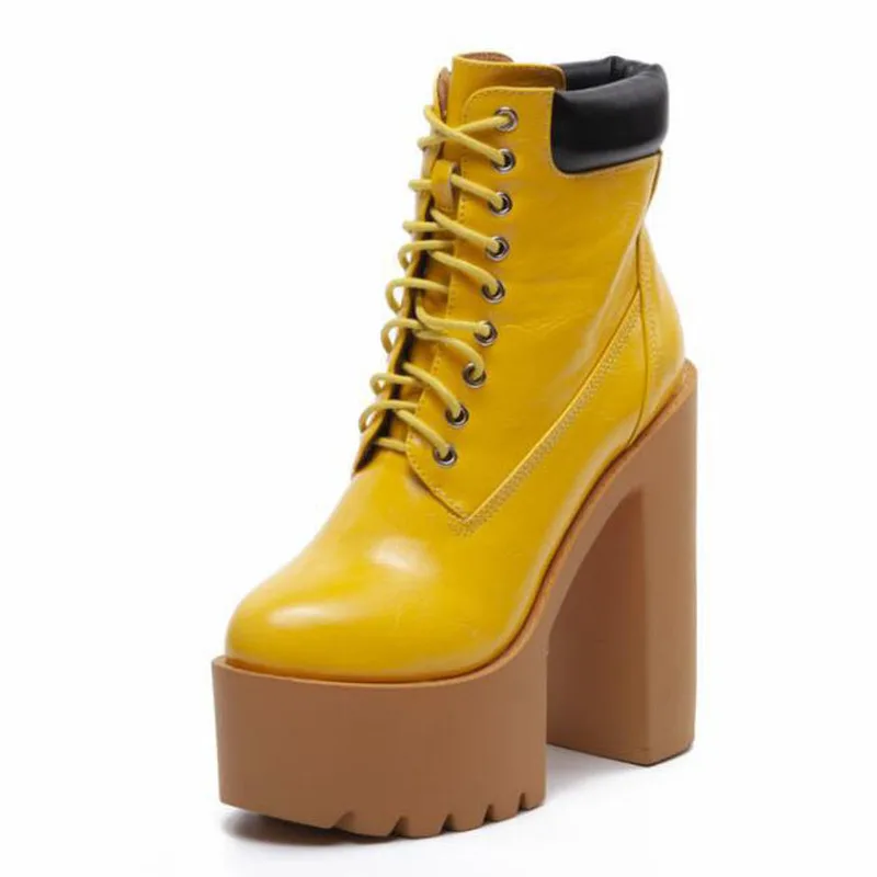 yellow lace up boots