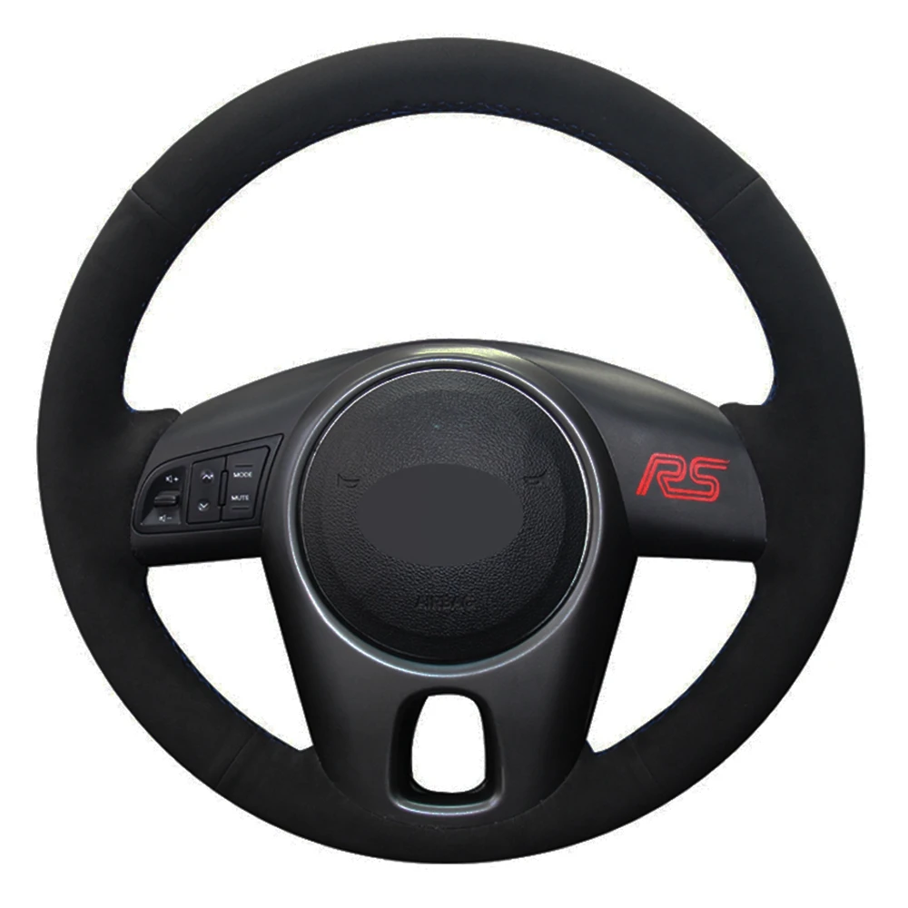 Car Steering Wheel Cover Hand stitched Black Genuine Leather Suede For