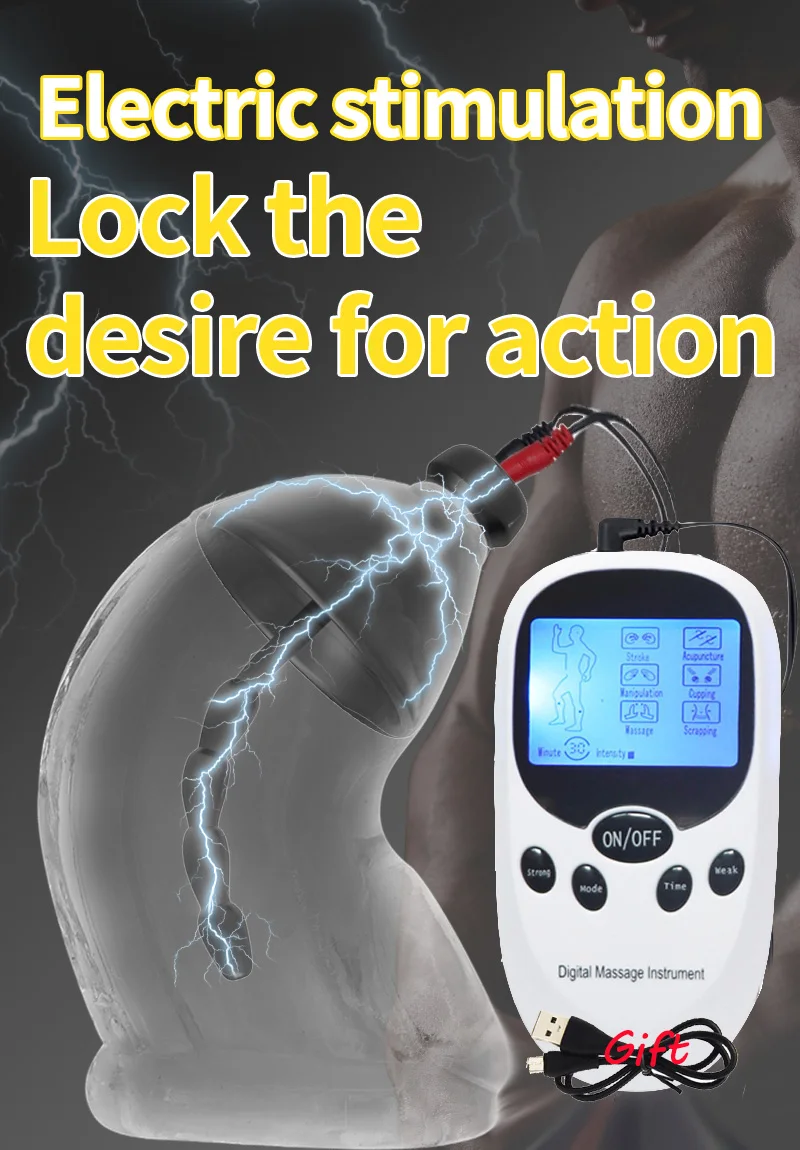 Male Masturbator BDSM Strong Electro Shock Penis Plug Cock Ring Urethral Dilator Stimulator E-Stim Chastity Cage Medical Sex Toy