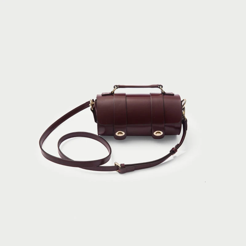 Unua amo Cylinder Handbag Women Luxury Genuine Leather Shoulder Bag Retro Round Bucket Totes Bags Ladies