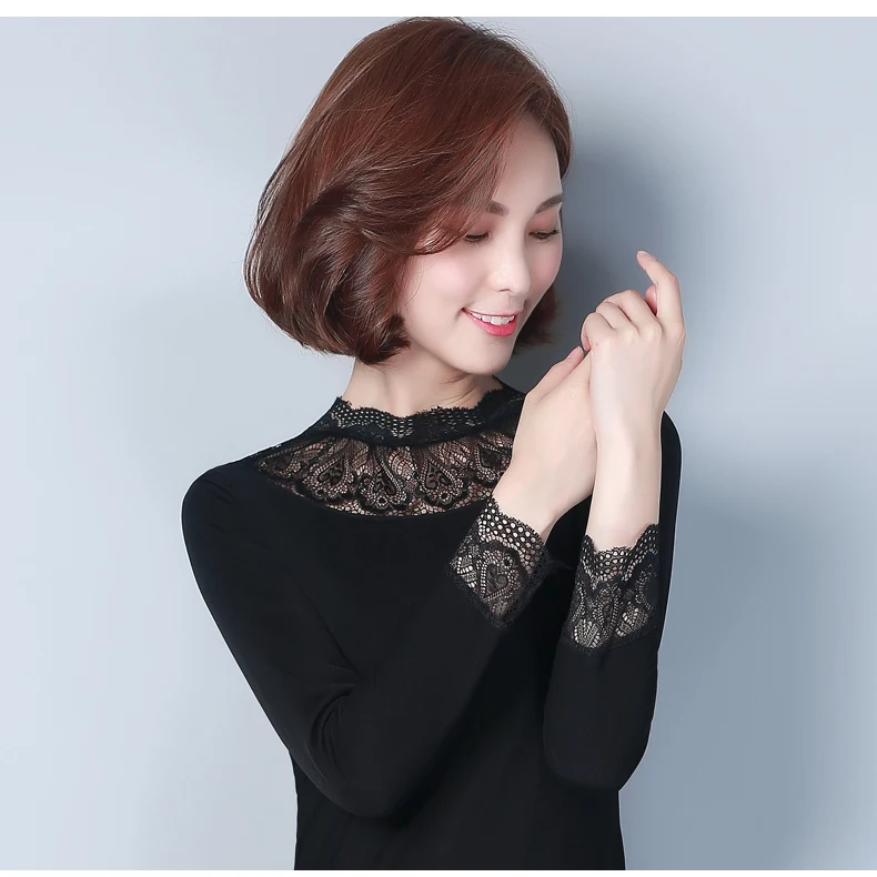 Blusas mujer de moda, осенняя Сетчатая футболка, модная, повседневная, длинный рукав, открытая кружевная рубашка размера плюс, Женские топы и рубашки