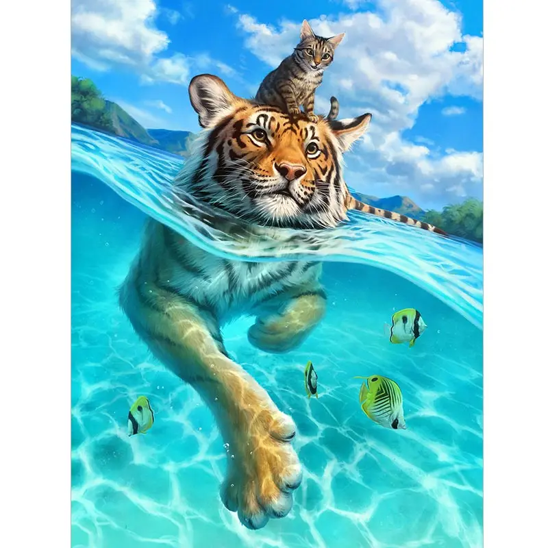 

DIY Painting By Numbers Animal Tiger Cat Swim Kit Oil Coloring By Numbers Wall Art Picture Acrylic Canvas Home Decoration