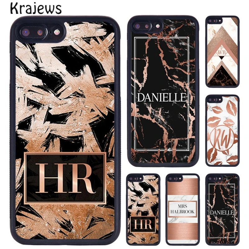 Krajeans Rose Gold Marble Iniziali Nome Custodia Per Telefono Personalizzata Per Iphone Se2020 15 14 7 8 Plus 11 12 Mini 13 Pro Xr Xs Max