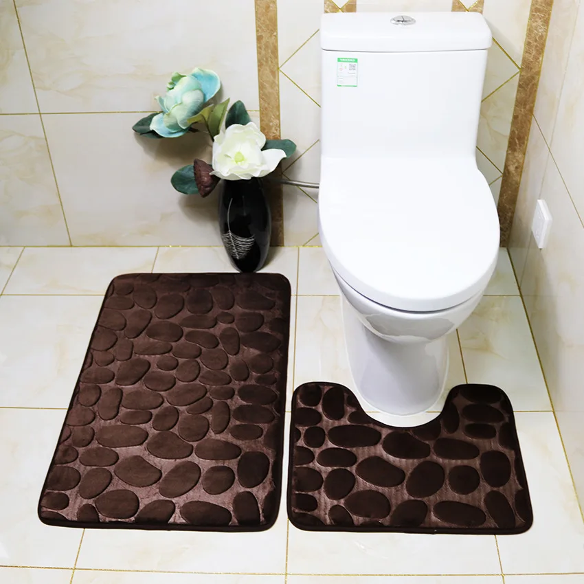 2PcsSet3DSoftStoneBathroomCarpetToiletSeatCushionMatsSoft