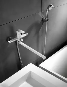 

Bath Shower Faucets Brass Valve Body White Outlet Pipe Surface Spray Shower Head Bathroom taps