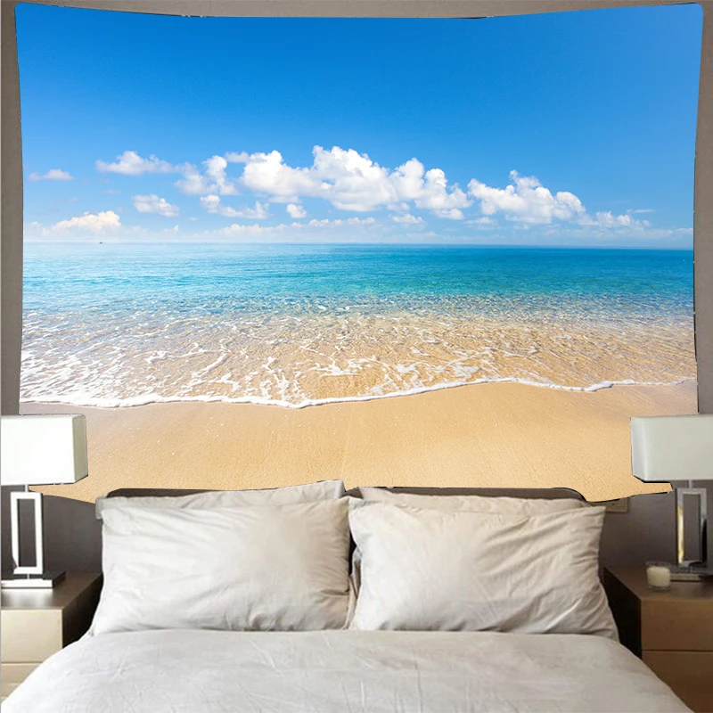 Tapiz de paisaje de cielo azul para playa y mar, tela de pared de poliéster, tapiz artístico, toalla de playa psicodélica colgante de pared hippie
