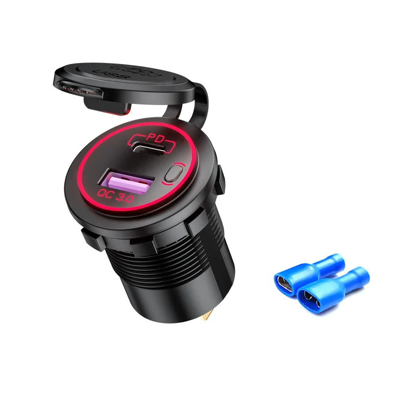 5v 1a usb 60W USB Car Charger PD Type C QC 3.0 Fast Charging Power With Switch USB Car Charger Universal Motorcycle Car Truck RV ATV Boat 65 watt car charger Chargers