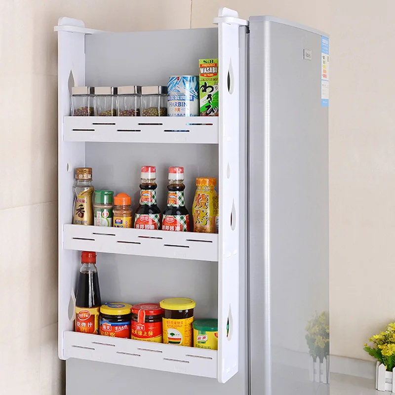 

2 or 3 tiers Refrigerator side storage rack wall hanging condiment spice bottle storage shelf kitchen fridge organizer mx912957