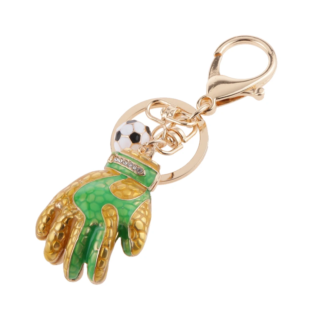 Rhinestone Crystal Football Goalkeeper Glove Pendant Keyring Key Chain Green