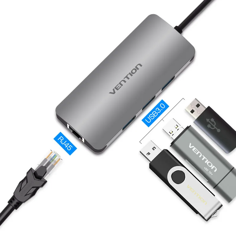 Vention usb-хаб type C-HDMI USB 3,0 концентратор Thunderbolt 3 адаптер для MacBook samsung S10 huawei mate 20 P30 Pro Apple USB-C HUB - Цвет: CHFHA gray