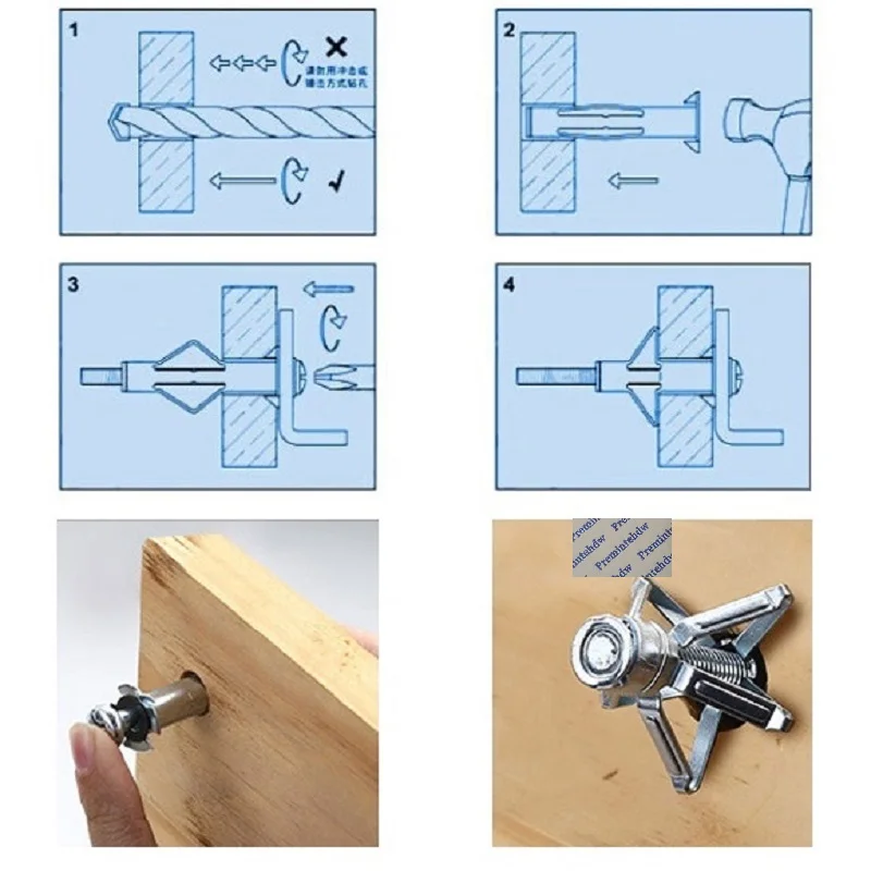 20Pcs Zinc Plated Steel Bolt Hollow Wall Anchor Screws For Cavity Drywall Plasterboard Tile