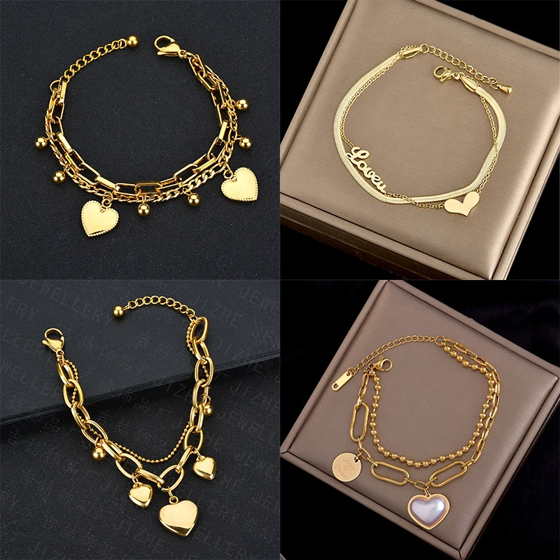 XIYANIKE 316L Stainless Steel 2 Color Multi-style Heart Bracelets Double Layer Bracelets For Women 2021 New Gift Fashion Jewelry