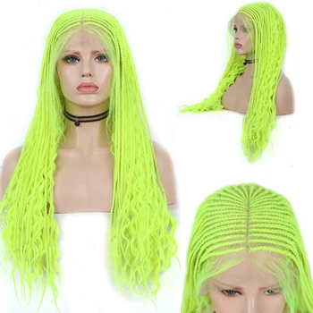 

Charisma 13x6 Long Fiber Hair Lace Wig Green Hair Synthetic Lace Front Wigs For Black Women Middle Part Braided Box Braids Wig