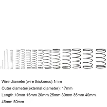 10 pièces 1.0*17*10-50mm ressort en acier petit dégagement de Compression ressort de rappel mécanique ressort de pression OD 17mm 1.0x17x10-50mm