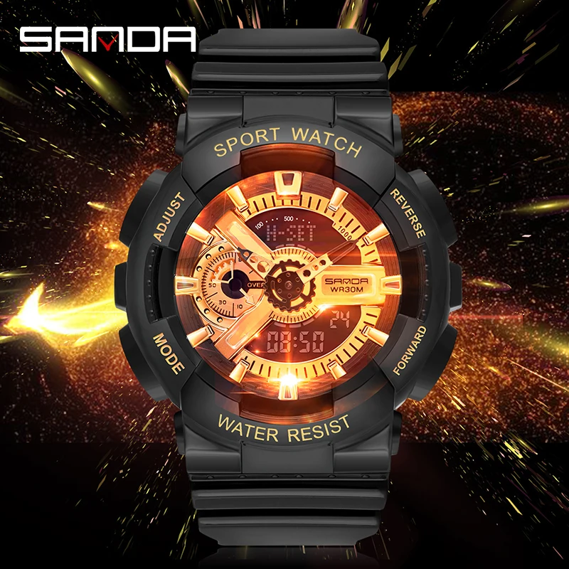 

SANDA Mens Watches Top Brand Luxury Sport Watch For Men Women Waterproof S Shock Dual Display Quartz Men Watch Relogio Masculino