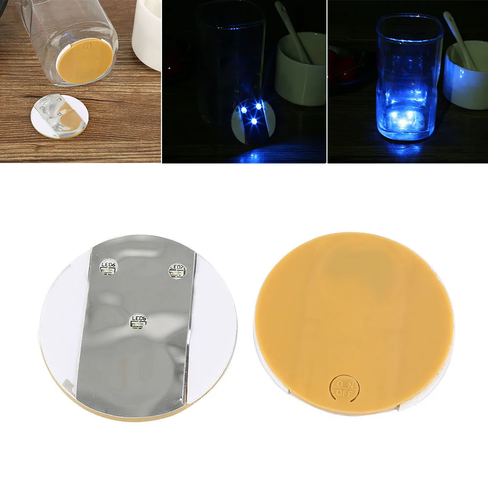 

1pc Illuminated Coaster Cup Mat 3 LED Flash Lights Wine Bottle Led Sticker Cup Placemat for Party Wedding Bar Party Decoration