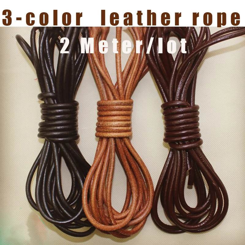 

1/1.5/2/2.5/3/3.5/4/5/6/8 mm 3 Color Round Genuine Leather Rope DIY Making Bracelet Necklace Bag Rope Jewelry Finding