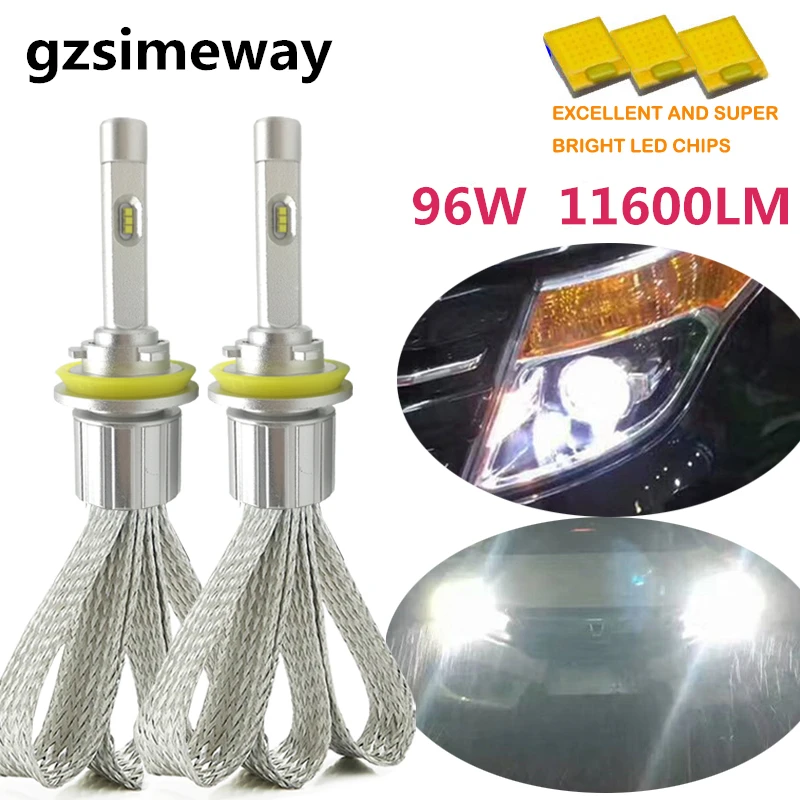 Gzsimeway H7 светодиодный автомобильный светильник H4 H1 H11 HB3 D2H лампы с зэс чип 96W 11600LM 6000K