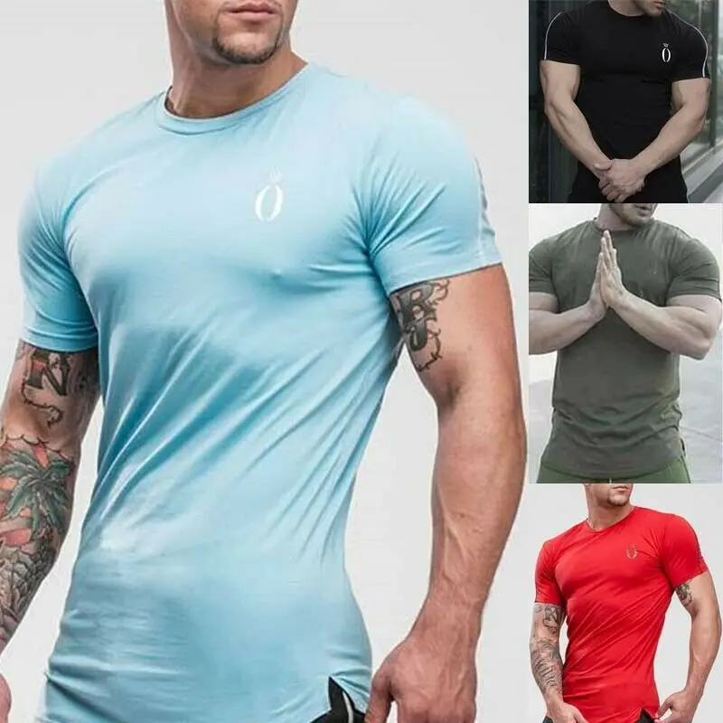 

Men Short Sleeve Slim Muscle Bodybuilding Exercise T-shirt Tee Workout Fit Top