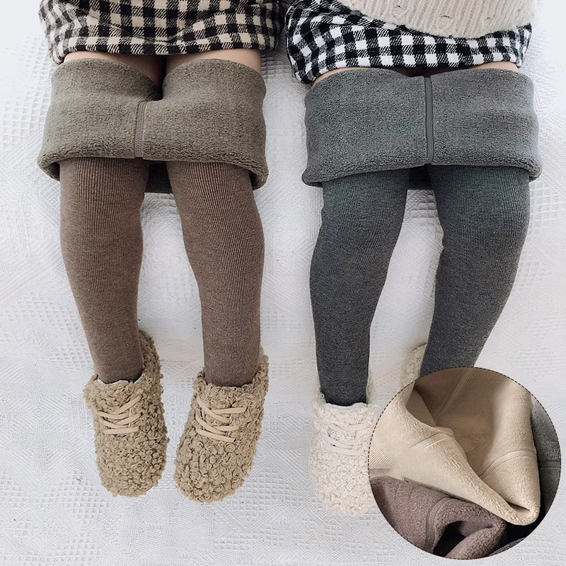 Girls Warm Fleece Leggings Kids Skinny Pants