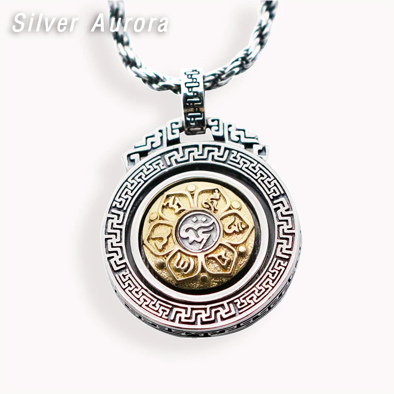 925 Sterling Silver Rapid Rotating Six Words' Sutra Pendants &amp Necklace for Women Men Buddhism Cool Fashion Jewelry | Украшения и