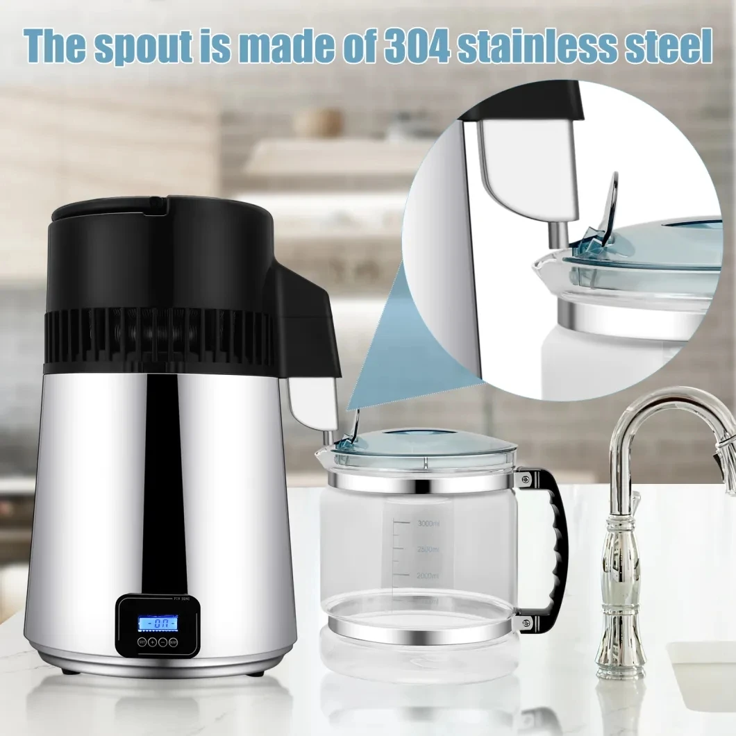4L 750W Water Distiller Stainless Steel Inner Adjustable Temperature