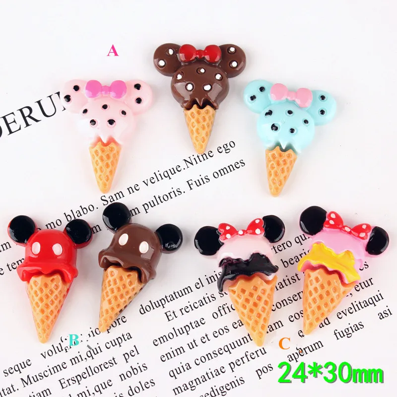 

10Pc/lot Cartoon Mouse Ice Cream Flatback Resin Cabochon Simulation Fake Food Phone Deco Parts DIY Scrapbooking Hair Bows Center