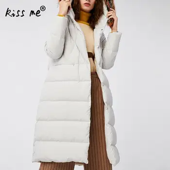 

Mid-Long Style Women Down Coat Long Sleeve Outerwear Coats 95% White Goose Down Winter Jacket Women With Siamese Cap Black Gray