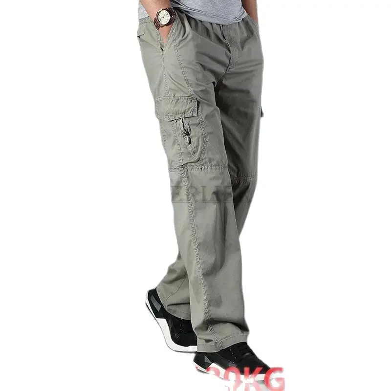 Autumn Summer Spring Men Casual Pocket Cargo Zipper Pants Cotton 8XL Large Size Pants Streetwear Out Door Straight Work