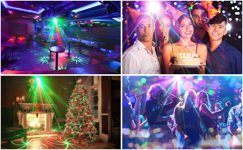 Stage DJ Party Laser Projector Disco Voice Controlled Red Green Blue Strobe Lights Club Family Holiday Christmas Lights