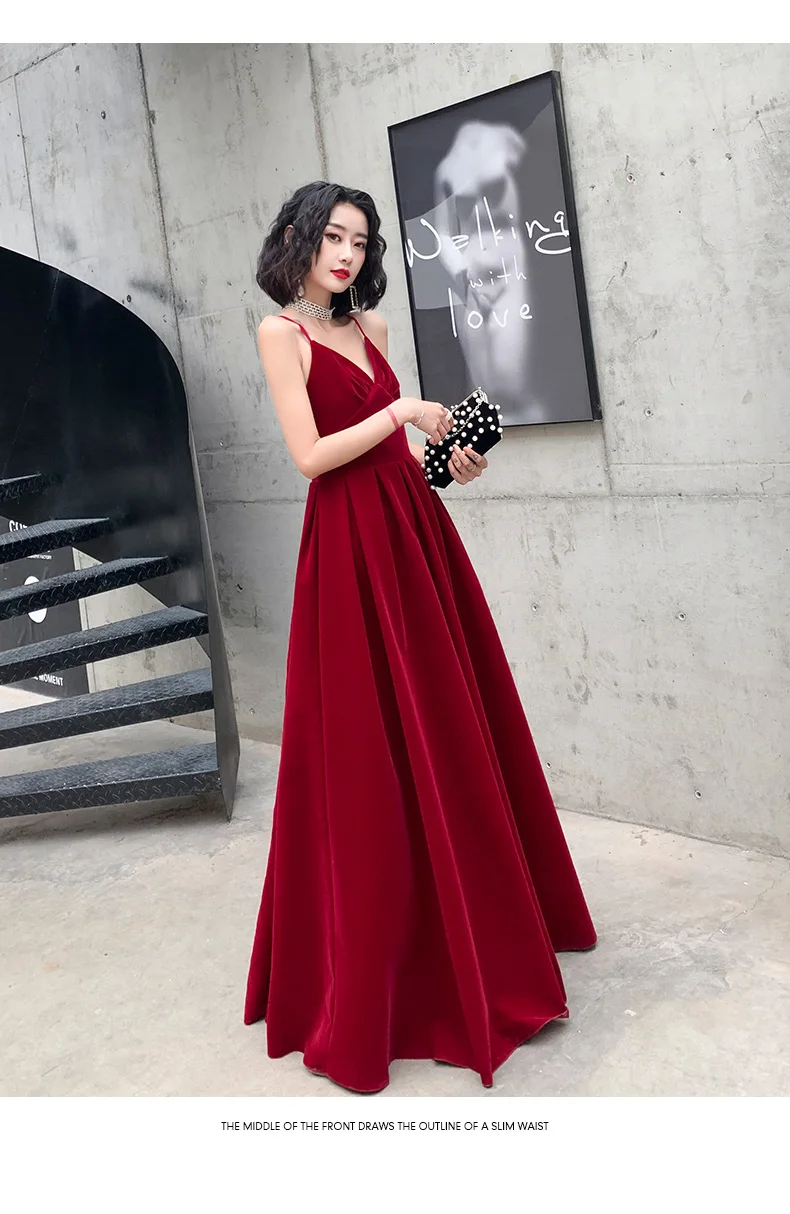 Wei yin AE0218 Robe De Soiree Новые Элегантные платья трапециевидной формы с v-образным вырезом и открытой спиной Длинные вечерние платья винно-красные вечерние платья