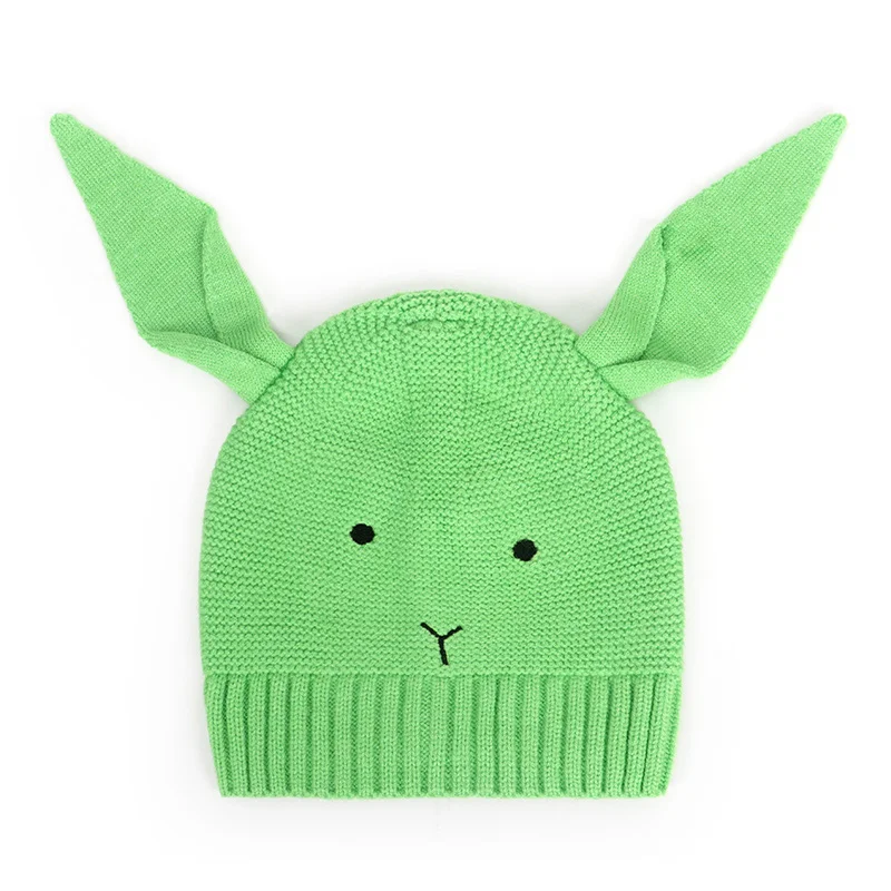 green Детская зимняя шапка с заячьими ушками для детей 1-4 лет, милая теплая вязаная шапка унисекс для девочек и мальчиков, модная повседневная детская шапка, 8 цветов - Цвет: green
