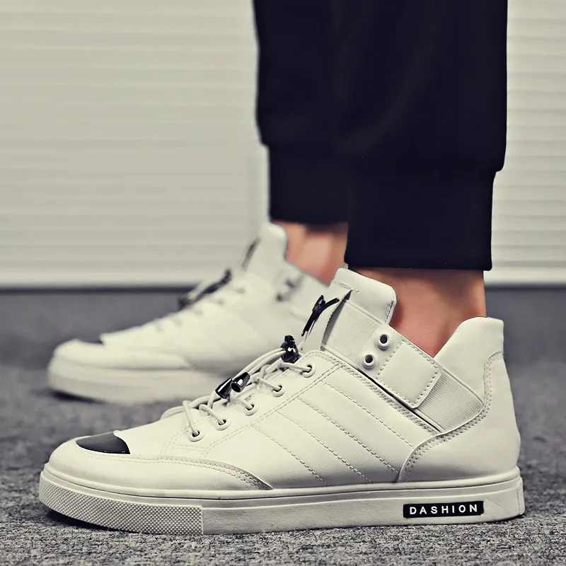 

2019 Korean-style Versatile Men Winter Mid-top-Style Leather Thick Bottomed Solid Color Sports MEN'S Flat Shoes Thick Bottomed B
