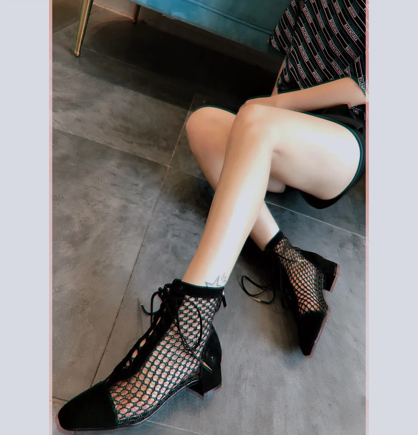 

2019 Genuine Leather Chalaza With Back Zipper Hollow Out Mesh Boots Rome Cool Boots With Square Thin